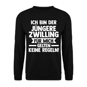 Zwillingsgeschwister Jüngere Zwilling Zwillinge - Unisex Pullover - Schwarz - Vorne - Alina (178cm) & Michal (187cm)