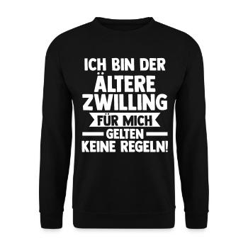 Zwillingsgeschwister Ältere Zwilling Zwillinge - Unisex Pullover - Schwarz - Vorne - Alina (178cm) & Michal (187cm)