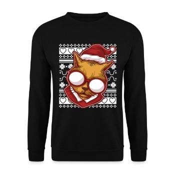 Moche pull de Noël Tshirt chat de Noël - Sweat-shirt Unisexe - noir - Devant - Alina (178cm) & Michal (187cm)