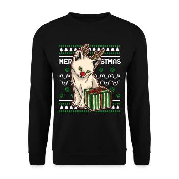 Ugly Christmas Sweater Tshirt Weihnachten Katze - Unisex Pullover - Schwarz - Vorne - Alina (178cm) & Michal (187cm)