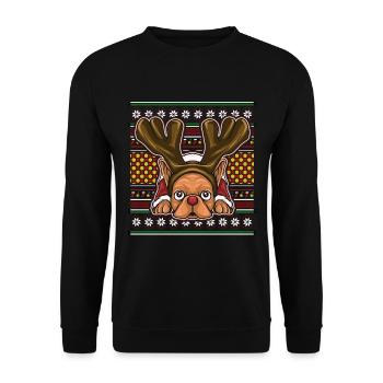 Ugly Christmas Sweater Tshirt Weihnachten Mops - Unisex Pullover - Schwarz - Vorne - Alina (178cm) & Michal (187cm)