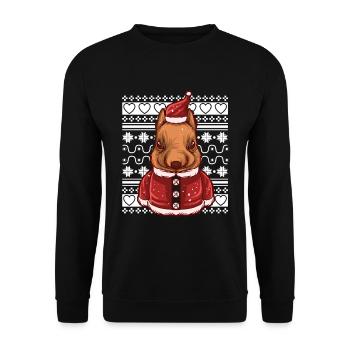 Pull de Noël moche Tshirt Chien de Noël - Sweat-shirt Unisexe - noir - Devant - Alina (178cm) & Michal (187cm)