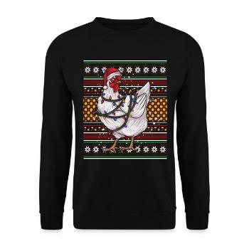 Ugly Christmas Sweater Tshirt Christmas Chicken - Unisex Sweatshirt - black - Front - Alina (178cm) & Michal (187cm)