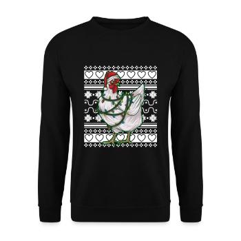 Ugly Christmas Sweater Tshirt Christmas Chicken - Unisex Sweatshirt - black - Front - Alina (178cm) & Michal (187cm)