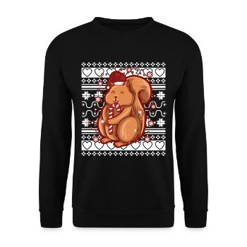 Pull de Noël moche Écureuil de Noël - Sweat-shirt Unisexe - noir - Devant - Alina (178cm) & Michal (187cm)