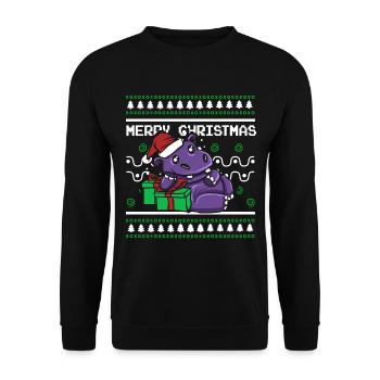 Ugly Christmas Sweater Tshirt Weihnachten Nilpferd - Unisex Pullover - Schwarz - Vorne - Alina (178cm) & Michal (187cm)