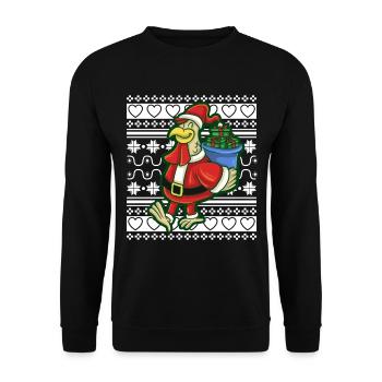 Ugly Christmas Sweater Tshirt Christmas Duck - Unisex Sweatshirt - black - Front - Alina (178cm) & Michal (187cm)