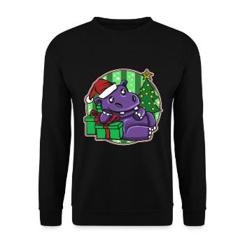 Ugly Christmas Sweater Tshirt Weihnachten Nilpferd - Unisex Pullover - Schwarz - Vorne - Alina (178cm) & Michal (187cm)