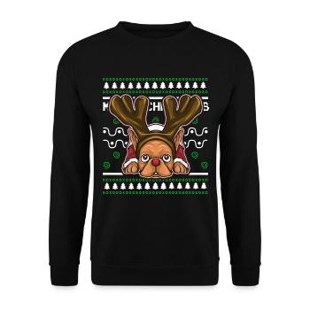Pull de Noël moche Tshirt Carlin de Noël - Sweat-shirt Unisexe - noir - Devant - Alina (178cm) & Michal (187cm)