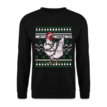 Ugly Christmas Sweater Tshirt Christmas Chicken - Unisex Sweatshirt - black - Front - Alina (178cm) & Michal (187cm)