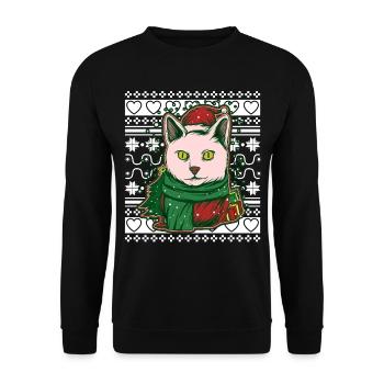 Pull de Noël moche Chat de Noël - Sweat-shirt Unisexe - noir - Devant - Alina (178cm) & Michal (187cm)