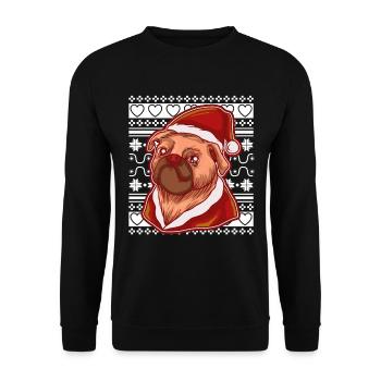 Pull de Noël moche Tshirt Carlin de Noël - Sweat-shirt Unisexe - noir - Devant - Alina (178cm) & Michal (187cm)
