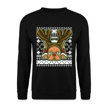 Ugly Christmas Sweater Tshirt Weihnachten mops - Unisex Pullover - Schwarz - Vorne - Alina (178cm) & Michal (187cm)