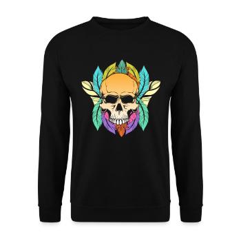 Colorful Skull Feathers Pattern Peace Gothic - Unisex Sweatshirt - black - Front - Alina (178cm) & Michal (187cm)