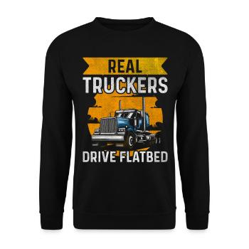 Real Truckers Drive Flatbed Truck Driver - Unisex Sweatshirt - black - Front - Alina (178cm) & Michal (187cm)