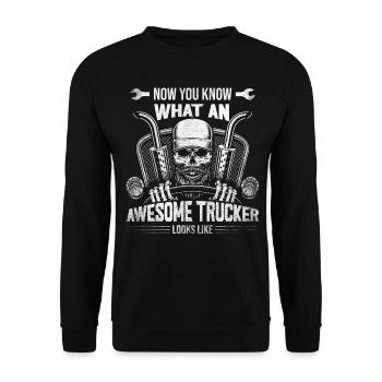 Now You Know What An Awesome Trucker Looks Like - Unisex Pullover - Schwarz - Vorne - Alina (178cm) & Michal (187cm)