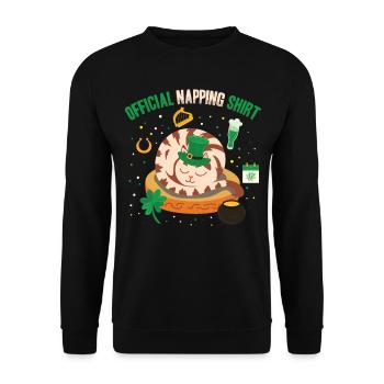 Official Napping Shirt Sleepy Cat St. - Unisex Sweatshirt - black - Front - Alina (178cm) & Michal (187cm)