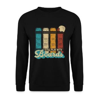 Snowboarding I Still Play With Boards - Snowboards - Unisex Pullover - Schwarz - Vorne - Alina (178cm) & Michal (187cm)