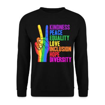 Kidness Peace Equality Love Inclusion Hope - Unisex Pullover - Schwarz - Vorne - Alina (178cm) & Michal (187cm)