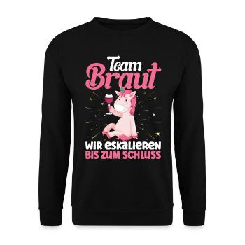 Team Braut Einhorn - Unisex Pullover - Schwarz - Vorne - Alina (178cm) & Michal (187cm)