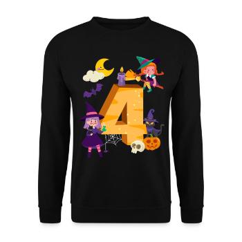 4. Geburtstag Hexe Besen 4 Jahre Alt Kind - Unisex Pullover - Schwarz - Vorne - Alina (178cm) & Michal (187cm)
