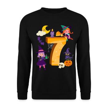 7. Geburtstag Hexe Besen 7 Jahre Alt Kind - Unisex Pullover - Schwarz - Vorne - Alina (178cm) & Michal (187cm)