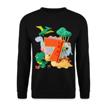 Herd of cute dinosaurs 7th birthday 7 - Unisex Sweatshirt - black - Front - Alina (178cm) & Michal (187cm)