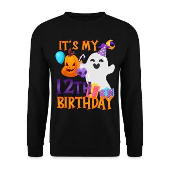 It's my 12th birthday Spooky Ghost Halloween - Unisex Sweatshirt - black - Front - Alina (178cm) & Michal (187cm)