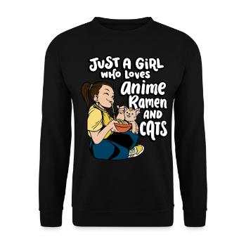 Just A Girl Who Loves Anime, Ramen And Cats Cute - Unisex Pullover - Schwarz - Vorne - Alina (178cm) & Michal (187cm)