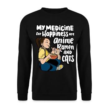 Meine Medizin Zum Glücklichsein Sind Anime, - Unisex Pullover - Schwarz - Vorne - Alina (178cm) & Michal (187cm)