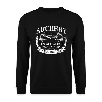 Bogenschießen Es Dreht Sich Alles Um Das Loslassen - Unisex Pullover - Schwarz - Vorne - Alina (178cm) & Michal (187cm)