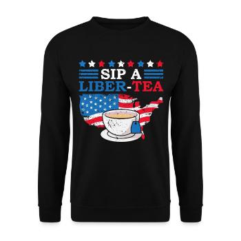 Sip A Liber-tee 4. Juli Teetrinker Independence - Unisex Pullover - Schwarz - Vorne - Alina (178cm) & Michal (187cm)