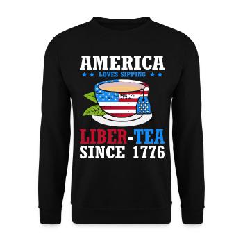 Amerika Liebt Es, Liber-tee Zu Trinken, Seit Dem - Unisex Pullover - Schwarz - Vorne - Alina (178cm) & Michal (187cm)