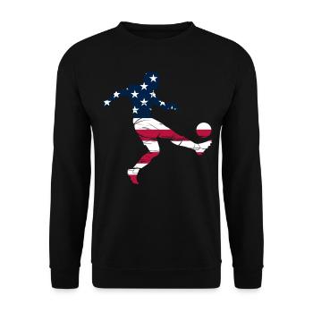 Soccer Player Silhouette American Flag Soccer Play - Unisex Pullover - Schwarz - Vorne - Alina (178cm) & Michal (187cm)