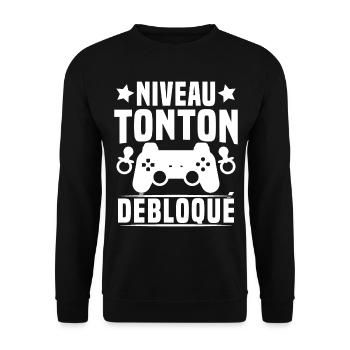 niveau tonton débloqué rétro oncle gamer geek - Sweat-shirt Unisexe - noir - Devant - Alina (178cm) & Michal (187cm)