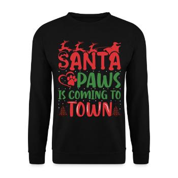 Ugly Christmas Sweater - Santa Paws is coming to - Unisex Pullover - Schwarz - Vorne - Alina (178cm) & Michal (187cm)