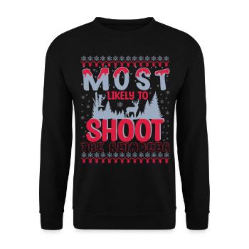 Ugly Christmas Sweater für Jäger - Unisex Pullover - Schwarz - Vorne - Alina (178cm) & Michal (187cm)