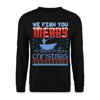 Pull de Noël moche pour les pêcheurs et les pêcheurs - Sweat-shirt Unisexe - noir - Devant - Alina (178cm) & Michal (187cm)