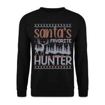 Pull de Noël moche - Chasseur préféré du Père Noël - Sweat-shirt Unisexe - noir - Devant - Alina (178cm) & Michal (187cm)