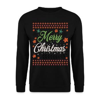 Ugly Christmas Sweater - merry Christmas - Unisex Pullover - Schwarz - Vorne - Alina (178cm) & Michal (187cm)