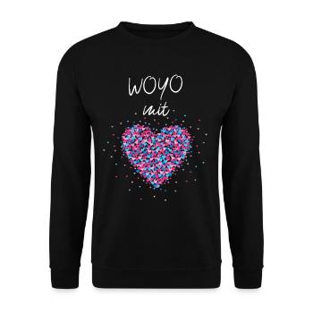 Woyo Yoga mit Herz Meditation Yogakurs Yogaübungen - Unisex Pullover - Schwarz - Vorne - Alina (178cm) & Michal (187cm)