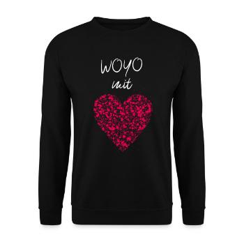 Woyo Yoga mit Herz Meditation Fitnesstrainerin - Unisex Pullover - Schwarz - Vorne - Alina (178cm) & Michal (187cm)