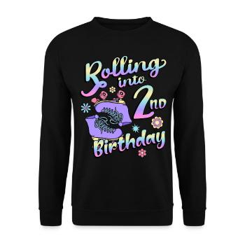 Rolling Into 2nd Birthday Quad Skater Rollschuhe - Unisex Pullover - Schwarz - Vorne - Alina (178cm) & Michal (187cm)