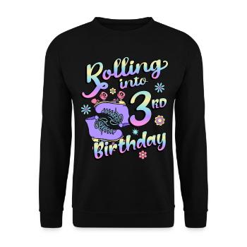 Rolling Into 3rd Birthday Quad Skater Rollschuhe - Unisex Pullover - Schwarz - Vorne - Alina (178cm) & Michal (187cm)