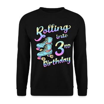 Rolling Into 3rd Birthday Quad Skater Rollschuhe - Unisex Pullover - Schwarz - Vorne - Alina (178cm) & Michal (187cm)