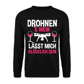 Drohne Wein Pilot Drohnen - Unisex Pullover - Schwarz - Vorne - Alina (178cm) & Michal (187cm)