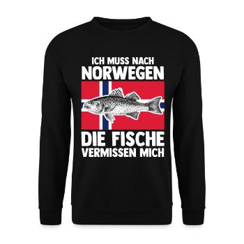 Angeln Angler Fischen Norwegen - Unisex Pullover - Schwarz - Vorne - Alina (178cm) & Michal (187cm)