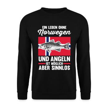 Angeln Angler Fischen Norwegen - Unisex Pullover - Schwarz - Vorne - Alina (178cm) & Michal (187cm)