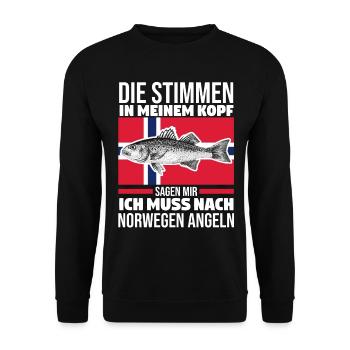 Angeln Angler Fischen Norwegen - Unisex Pullover - Schwarz - Vorne - Alina (178cm) & Michal (187cm)