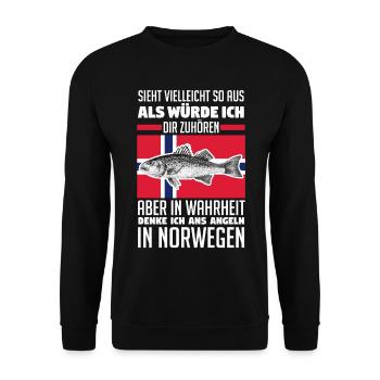 Angeln Angler Fischen Norwegen - Unisex Pullover - Schwarz - Vorne - Alina (178cm) & Michal (187cm)